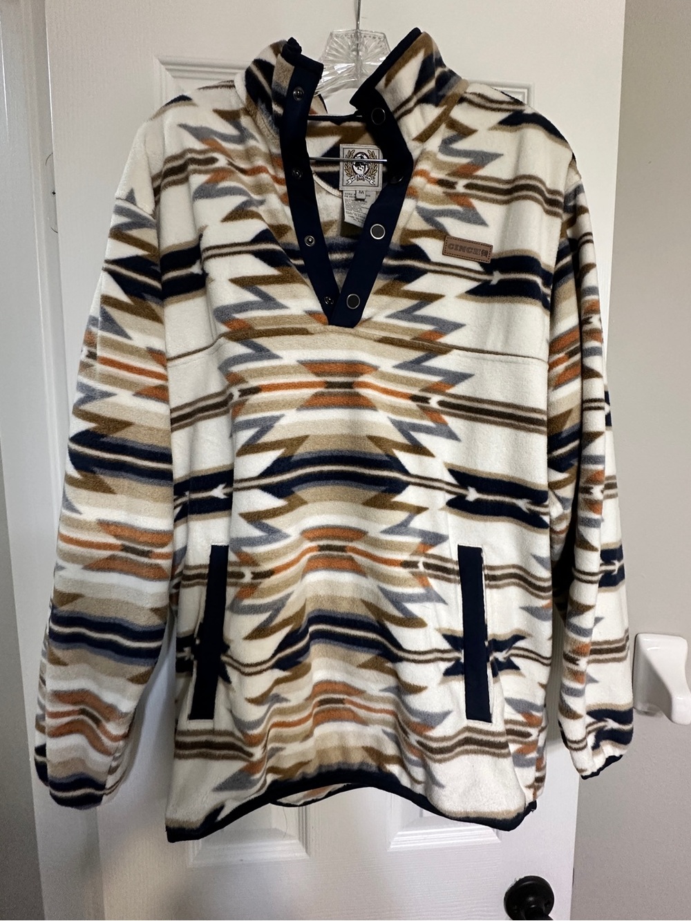 Cinch Men's Cream Aztec Snap-Neck Fleece Pullover